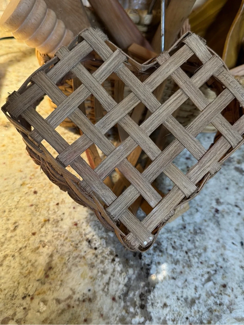 Vintage Heart - Hand- Woven Basket Rustic Boho Farmhouse Cottagecore Signed